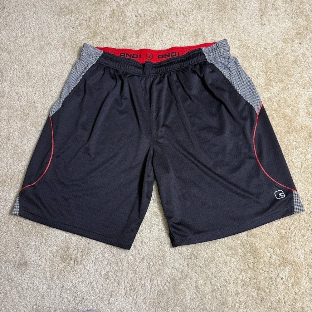 AND1 Shorts Mens 3XL Black Red Basketball Athletic Mesh Lined Performance